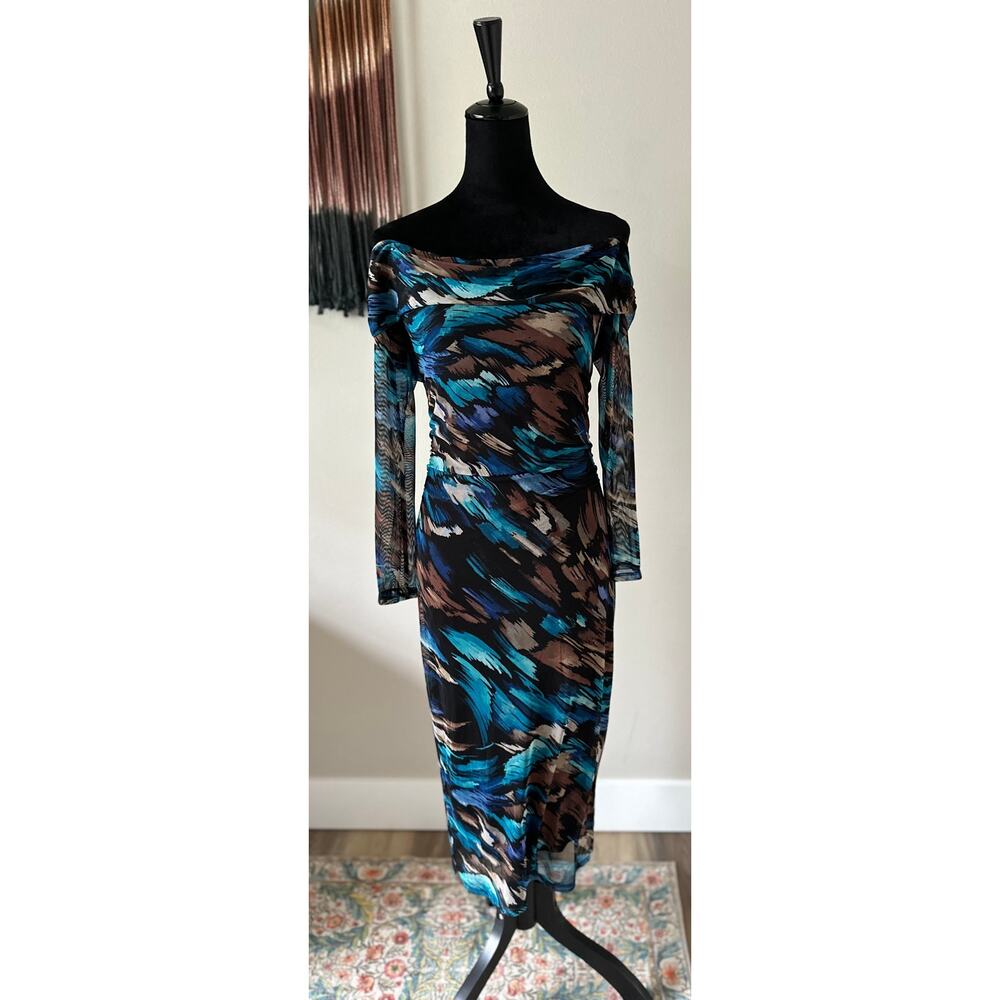 KATE AND LILY Off the Shoulder Ruched Long Sleeve Sheer Bodycon Dress Size 4